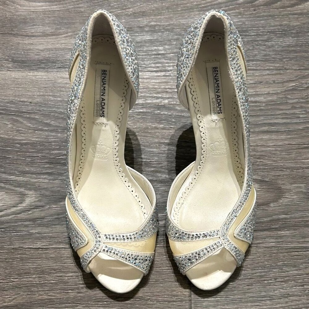 Benjamin Adams Heels 7 37.5 Prom Catherine Sparkle Duchesse Silk Wedding Peeptoe